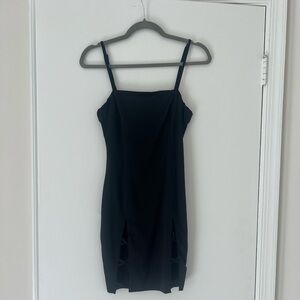 LF Black Mini Dress with Leg Whole Patterns